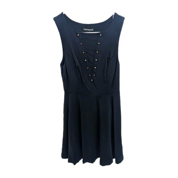 Black Sleeveless Studded Mesh Cutout Skater Mini Dress Express XS - Picture 1 of 5
